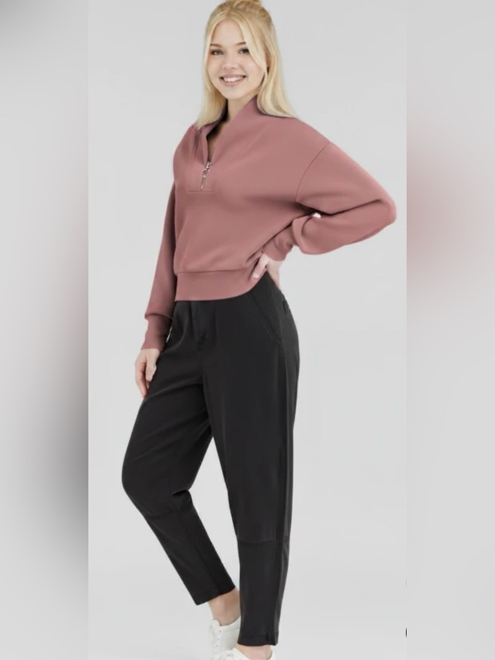 Varley Doublesoft Davidson Half Zip Sweatshirt in Ash Rose - Size Medium